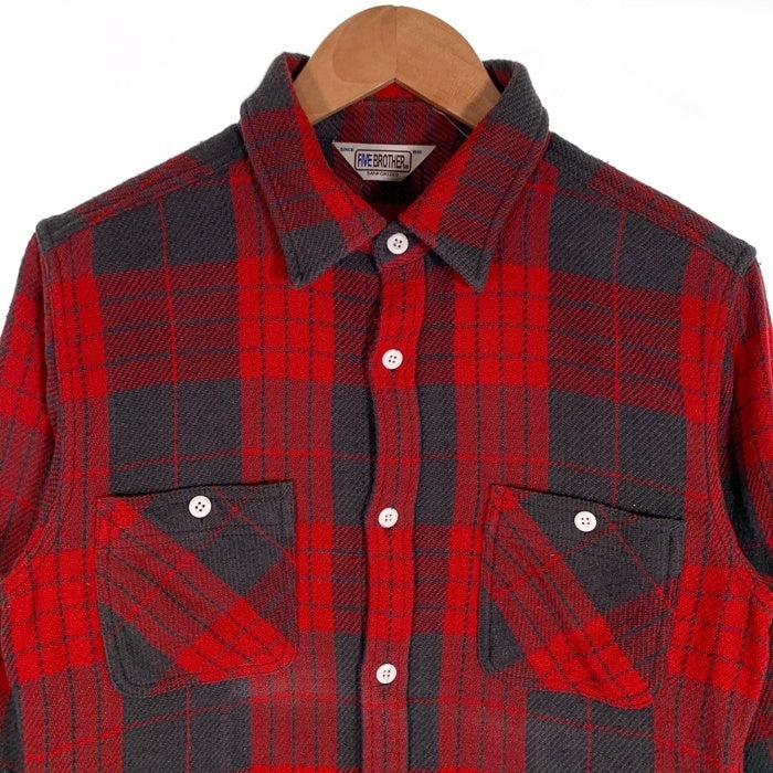FIVE BROTHER ファイブブラザー チェック 長袖 フランネル シャツ レッド Size M 福生店