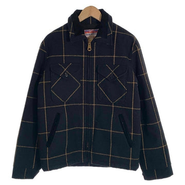 CALEE キャリー 15AW ウール ジップアップジャケット ウィンドウペン 豚革 ブラック CL-15AW038 Size L 福生店