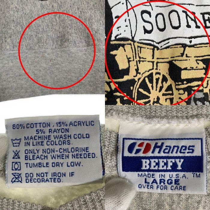 80's Hanes ヘインズ OKLAHOMA SOONERS オクラホマ スーナーズ クルーネックスウェット グレー USA製 Size L 福生店