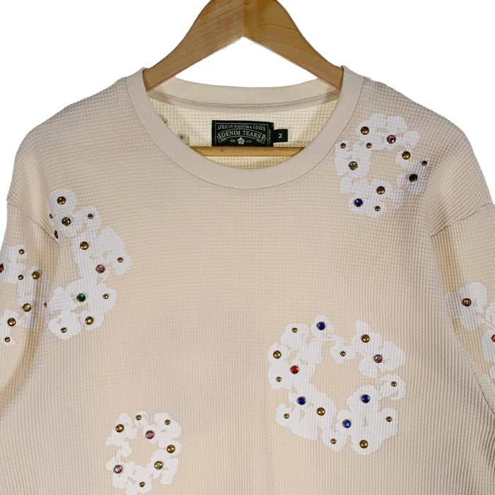 DENIM TEARS デニムティアーズ RHINESTONE COTTON WREATH THERMAL ラインストーンコットンリース サーマルカットソー アイボリー Size M 福生店