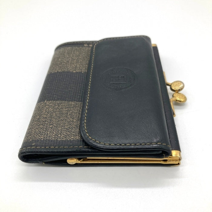 FENDI フェンディ ペカン柄 がま口財布 ブラックxブラウン 瑞穂店