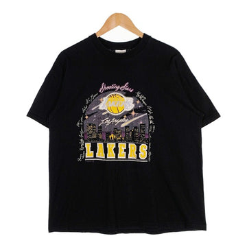 US古着 90's NBA LOS ANGELS LAKERS ロサンゼルス レイカーズ プリント Tシャツ ブラック USA製 Size XL 福生店