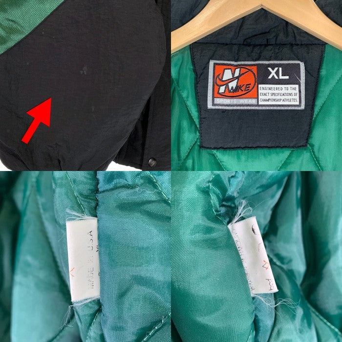 90's NIKE ナイキ Quilted Nylon Sports Jacket 中綿 ナイロンジャケット グリーン ブラック ホワイト USA製 Size XL 福生店