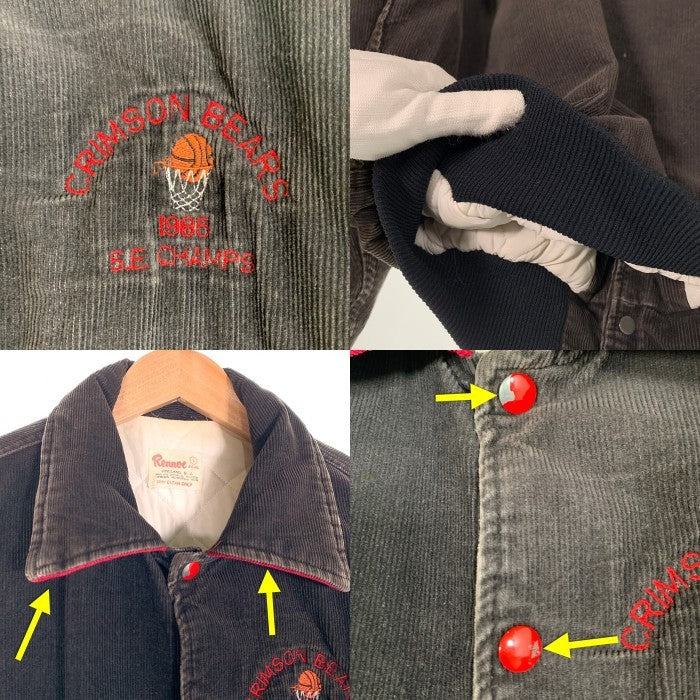 80's Rennoc レノック コーデュロイ スタジャン アワードジャケット スナップボタン 刺繡 ブラック Size L 福生店