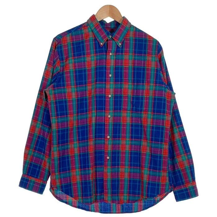 70's PENDLETON ペンドルトン ウール 長袖 ボタンダウン チェック シャツ ブルー レッド グリーン USA製 Size L 福生店