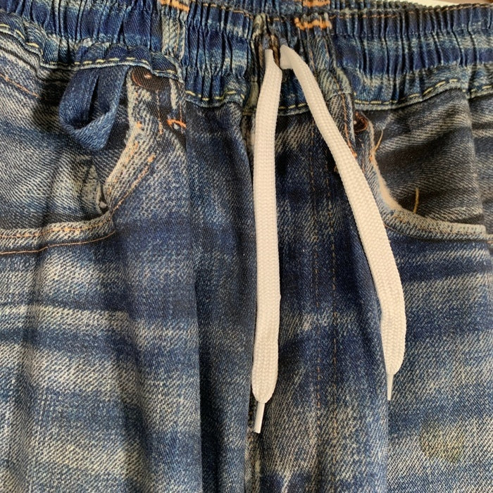 US アス Fake Vintage Denim Easy Pants フェイクヴィンテージデニム イージーパンツ 転写プリント インディゴ ライトブルー Size F 福生店
