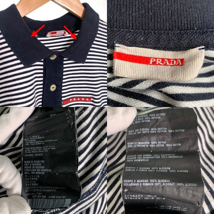 PRADA SPORT プラダスポーツ 鹿の子 ボーダーポロシャツ 半袖 ブラック ホワイト コットン SJJ888 2011 Size M 福生店