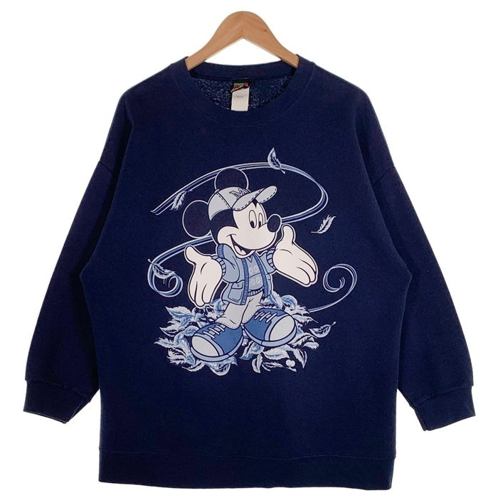 90's MICKEY UNLIMITED ミッキー アンリミテッド Disney ディズニー Mickey Mouse ミッキーマウス クルーネック スウェット ネイビー USA製 Size 1X 福生店