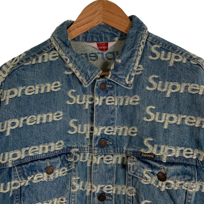 SUPREME シュプリーム 21SS Frayed Logos Denim Trucker Jacket フレイドロゴ デニムトラッカージャケット インディゴ Size L 福生店