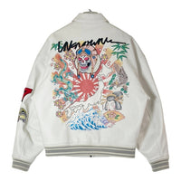 UNKNOWN LONDON アンノウンロンドン × EDHARDY エドハーディー MultiPatchesLeatherJacket フェイクレザージャケット 刺繍 プリント ホワイト sizeM 瑞穂店