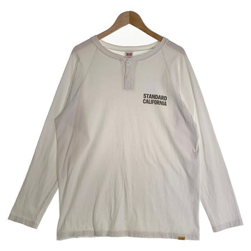 STANDARD CALIFORNIA スタンダードカリフォルニア Henry Neck ヘンリーネック  ロングスリーブTシャツ 長袖 ラグランスリーブ ホワイト Size L 福生店