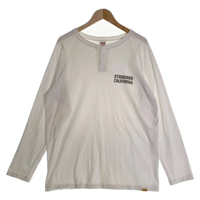 STANDARD CALIFORNIA スタンダードカリフォルニア Henry Neck ヘンリーネック  ロングスリーブTシャツ 長袖 ラグランスリーブ ホワイト Size L 福生店