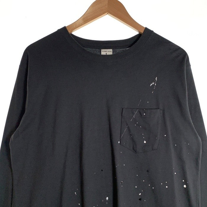 NUMBER (N)INE ナンバーナイン HAND PAINTED BASIC HEM PRINTED POCKET L/S T-SHIRT ハンドペイント ベーシックワンポイント ロゴプリント ポケット 長袖 Tシャツ ロンT チャコール Size L 福生店