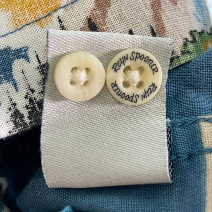 Reyn Spooner レインスプーナー PEANUTS ピーナッツ 裏地使い 片ポケット ボタンダウン コットン アロハシャツ ブルー sizeL 瑞穂店