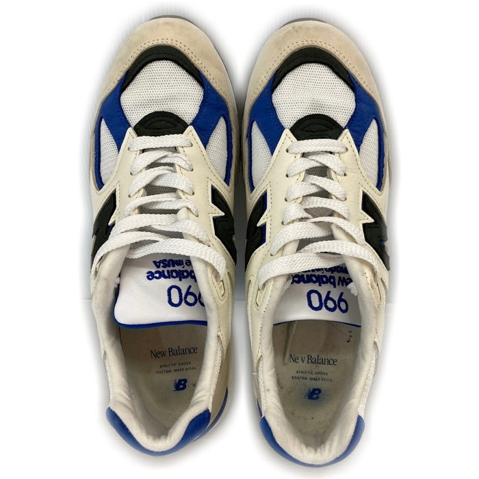 new balance ニューバランス M990WB2 レザー メッシュ ローカットスニーカー ホワイト ブルー USA製 Size 27.5cm 瑞穂店