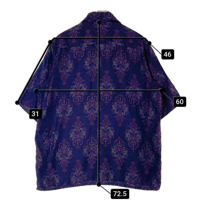 Needles ニードルズ S/S Classic Shirt-CU/R/S ORNAMENT Jq オープンカラーシャツ ジャカード 半袖 ネイビー パープル MR131 Size M 瑞穂店