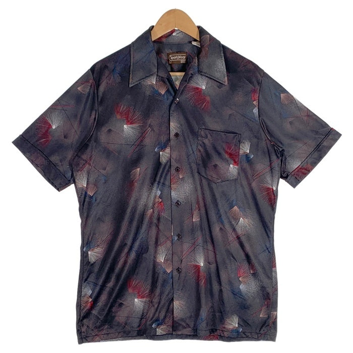 70's Sears シアーズ オープンカラーシャツ 半袖 ポリエステル 総柄プリント ブラック Size L 福生店