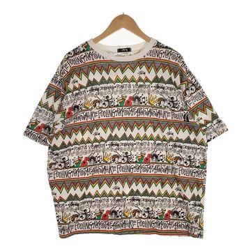 80's STUSSY ステューシー IRIE BAND 総柄 オーバープリント ポケットTシャツ ラスタ ホワイト 黒タグ USA製 Size L 福生店