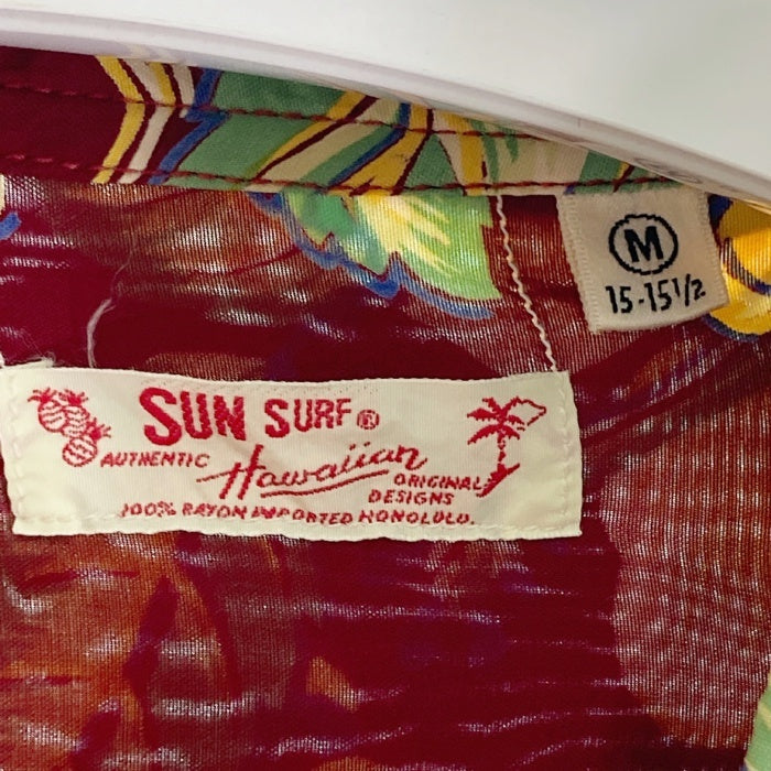 SUN SURF サンサーフ M22502 ウクレレ ハイビスカス 長袖アロハシャツ 臙脂 sizeM 瑞穂店