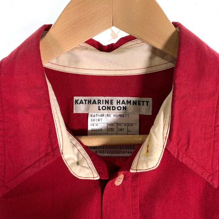 KATHARINE HANNETT LONDON キャサリンハムネット ロンドン コットンシャツ レッド ワッペン Size L 福生店