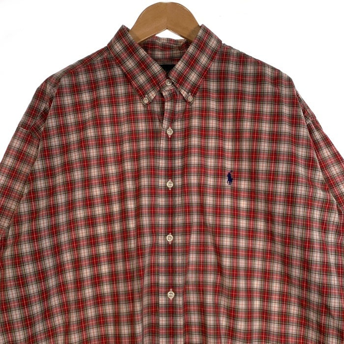 Ralph Lauren ラルフローレン BLAKE ボタンダウンチェックシャツ 半袖 コットン レッド 香港製 Size XL 福生店