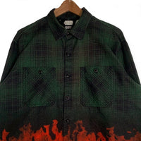 NEIGHBORHOOD ネイバーフッド 19SS VLONE ヴィーローン NHVL.LUMBERS/C-SHIRT LS ランバーチェックシャツ フレイムスカルプリント フランネル グリーン 191BEVLN-SHM01S Size L 福生店