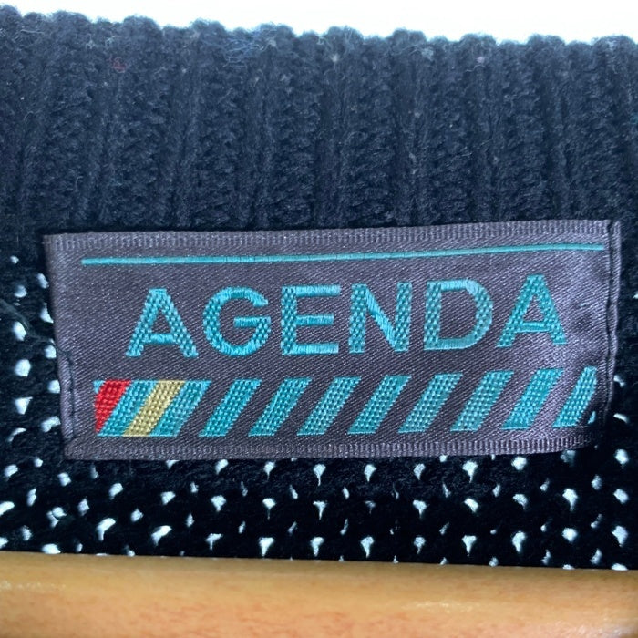 90's AGENDA アジェンダ アクリルニットセーター ブラック マルチ 台湾製 Size L 福生店