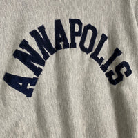 90's Champion チャンピオン REVERSE WEAVE ANNAPOLIS リバースウィーブ ワッペン 袖プリント クルーネックスウェットトレーナー グレー USA製 トリコ刺繡 Size XL 福生店