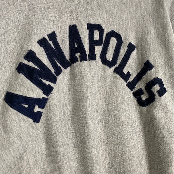 90's Champion チャンピオン REVERSE WEAVE ANNAPOLIS リバースウィーブ ワッペン 袖プリント クルーネックスウェットトレーナー グレー USA製 トリコ刺繡 Size XL 福生店