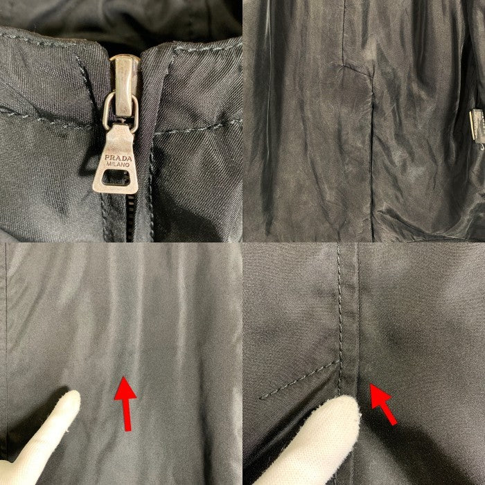 PRADA プラダ ナイロン フーデッド ジップアップジャケット ハーフ丈 中綿 ブラック Size XL 福生店