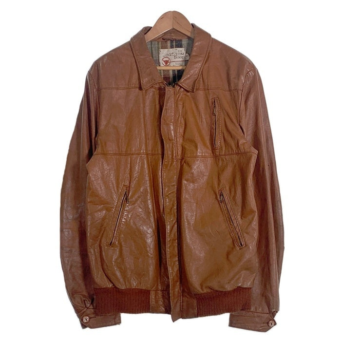 80's Sears シアーズ ジップアップ レザージャケット ブラウン 裾リブ ウールチェックライナー Size 44 X-TALL 福生店
