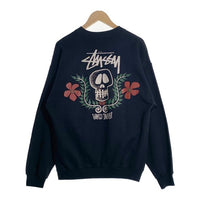 80's STUSSY ステューシー WORLD TRIBE Skull Crest スカルフラワープリント クルーネックスウェットトレーナー ブラック USA製 黒タグ Size L 福生店