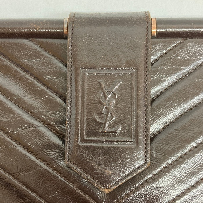 YVES SAINT LAURENT イブサンローラン レザー クラッチ セカンドバッグ Vステッチ ブラウン 瑞穂店