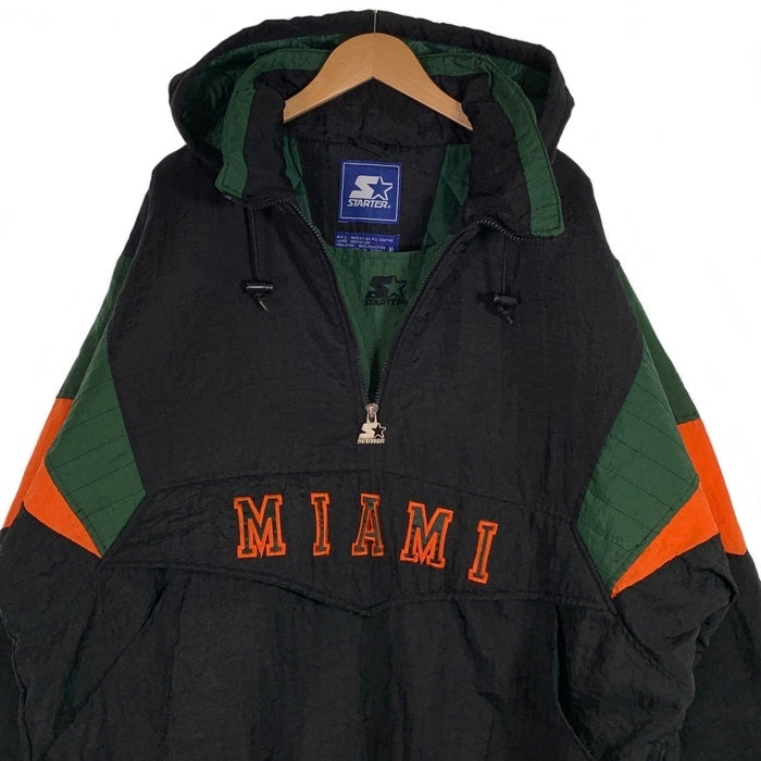 90's STARTER スターター マイアミハリケーンズ 大学 ナイロン プルオーバーパーカー 中綿 ブラック 韓国製 Size XL 福生店