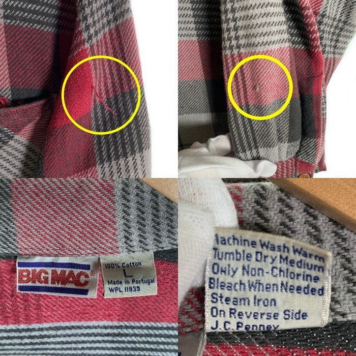 80's BIG MAC ビッグマック フランネルシャツ バーガンディー グレー SIze L 福生店