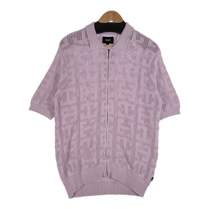 HUF ハフ MONOGRAM JACQUARD ZIP SWEATER モノグラム ジャガードジップセーター 半袖 ラベンダー KN00485 Size M 福生店