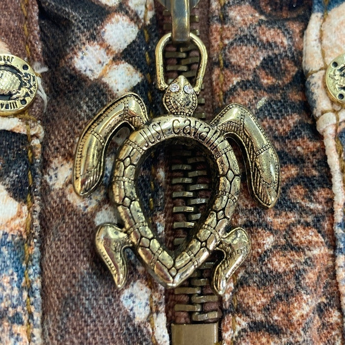 JUST Cavalli ジャストカヴァリ パイソン柄 金具ディテール スカート ブラウン size42 瑞穂店