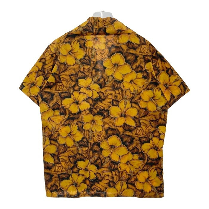 60's コットン アロハ ポロシャツ ハイビスカス柄 ゴールド Size L相当 瑞穂店