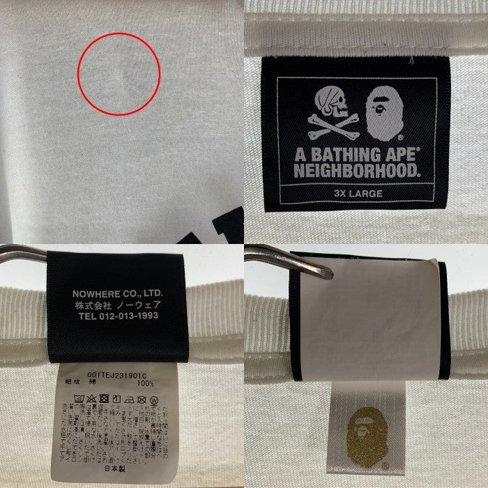 A BATHING APE アベイシングエイプ NEIGHBORHOOD ネイバーフッド プリントTシャツ ホワイト 001TEJ231901C Size 3XL 福生店