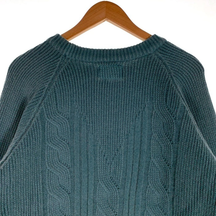 ARMANI JEANS アルマーニジーンズ ウール ポリエステル ケーブルニットセーター クルーネック ラグラン グリーン イタリア製 Size L 福生店