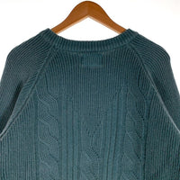 ARMANI JEANS アルマーニジーンズ ウール ポリエステル ケーブルニットセーター クルーネック ラグラン グリーン イタリア製 Size L 福生店