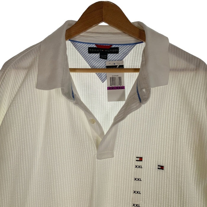 TOMMY HILFIGER トミーヒルフィガー コットン ストライプポロシャツ ホワイト Size XXL 福生店