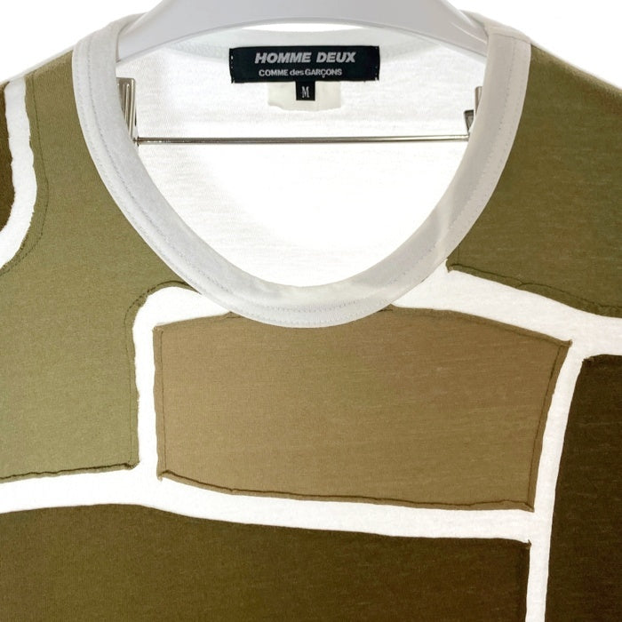 COMME des GARCONS HOMME DEUX コムデギャルソンオムドゥ DC-T015 AD2018 パッチワーク Tシャツ ホワイトxカーキ sizeM 瑞穂店