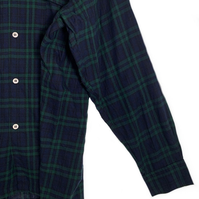 80's STUSSY ステューシー コットン オープンカラーフランネルチェックシャツ ブラックウォッチ 長袖 ネイビー グリーン USA製 黒タグ Size M 福生店
