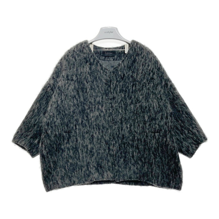 Lajour ラジュール ウール シャギー ノーカラージャケット グレー sizeF 瑞穂店