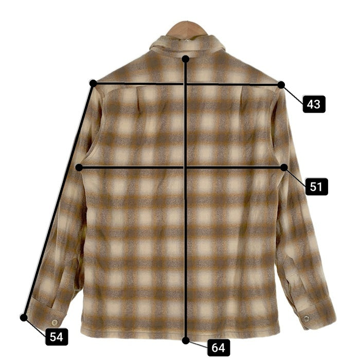 70's PENDLETON ペンドルトン ウール ボードシャツ オープンカラー シャドーチェック オンブレ ブラウン クリーム USA製 Size M 福生店