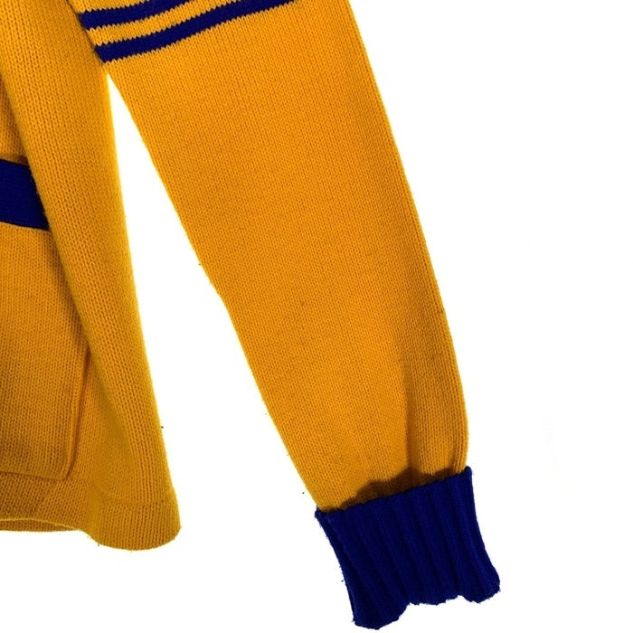 70's Champion チャンピオン アクリルニット レタードカーディガン 袖ライン イエロー ブルー USA製 Size 40 福生店