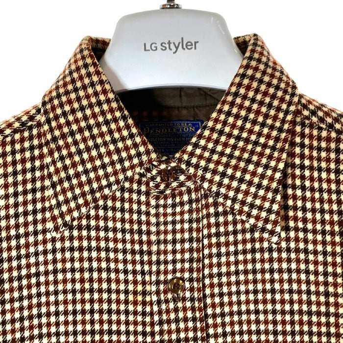PENDLETON ペンドルトン 70's USA製 ウールシャツ 片ポケット 千鳥柄 ベージュxブラウン sizeL 瑞穂店