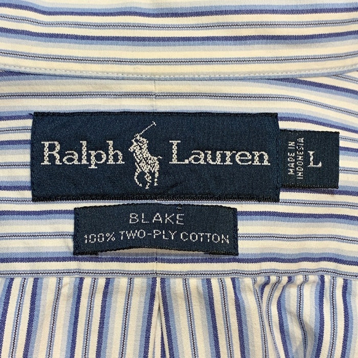 Ralph Lauren ラルフローレン BLAKE ボタンダウン ストライプシャツ ホワイト ネイビー TWO-PLY COTTON Size L 福生店