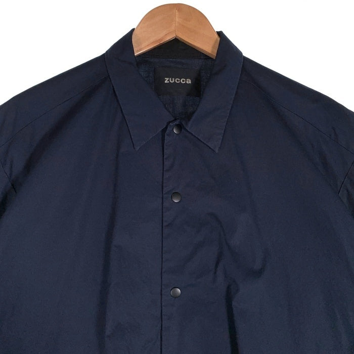 zucca ズッカ コットン ショートスリーブシャツ スナップボタン 脇下ベロア切替 半袖 ネイビー 日本製 CZ84FK504 Size M 福生店